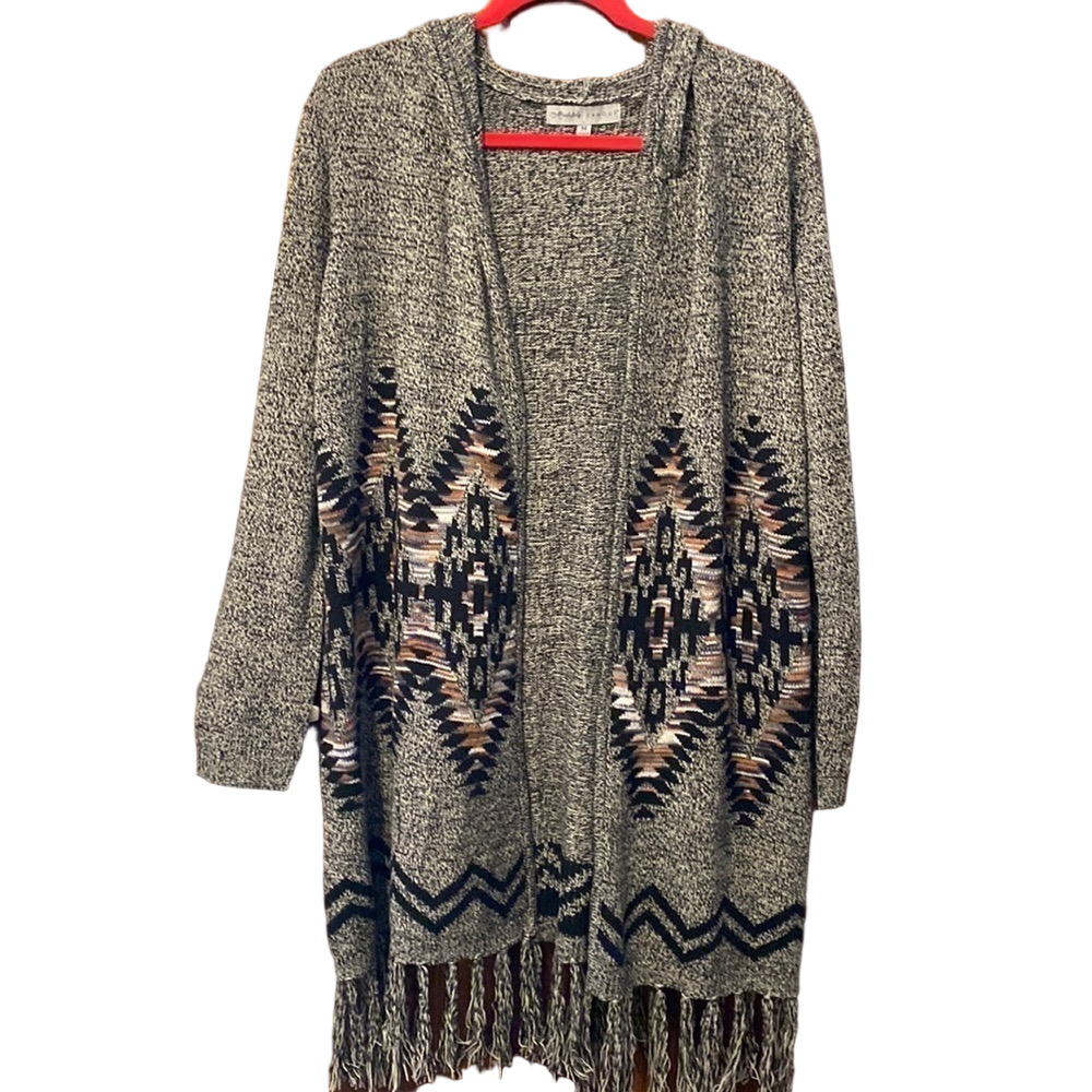 3/$20 Absolutely Famous Hooded Southwestern-Style Open Front Cardigan